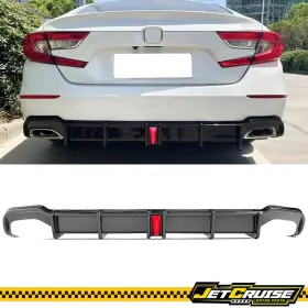 Jc-bld-ha184sp3p-cfl Jetcruise Fits 18-22 Honda Accord Sport Carbon Look Rear Bumper Lip Diffuser With Led Pp