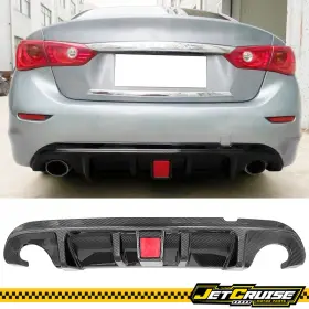 Jc-bld-iq5014led-cfl Jetcruise Fits 14-17 Infiniti Q50 Carbon Fiber Look Rear Bumper Lip Diffuser With Led Light