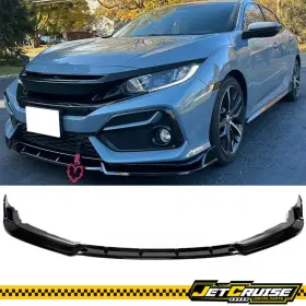 Jc-blf-hc19ik3p-gbk Jetcruise Fits 19-21 Honda Civic Glossy Black 3pcs Front Bumper Lip Spoiler Splitter Pp