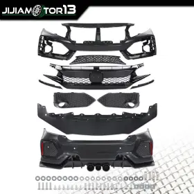 J-02bum1305zbk Jijiamotor13 Pp Front Bumper And Lip Grille Set Black Fit For 2016-2021 Honda Civic Sedan
