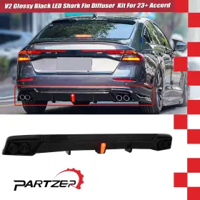 1kphd1203001 Karpal Rear Bumper Diffuser Kit With Led Light For 2023-2025 Honda Accord V2 Gloss Black