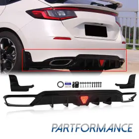 1kphd1203003 Karpal Rear Bumper Diffuser Gloss Black For 2022 2023 2024 Honda Civic Hatchback