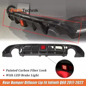 1kpns1203001 Karpal Carbon Fiber Rear Bumper Diffuser Lip For Infiniti Q60 2017-2022 With Led Light