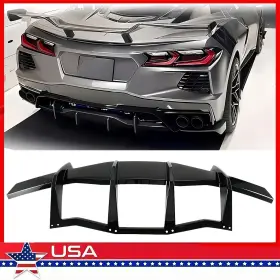 465321221 Kyllaoo Rear Bumper Diffuser Fits 20-25 Chevy Corvette C8 Stingray Z51 Stg 3 Gloss Black
