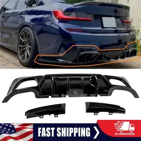 65421542232 Kyllaoo For 19-22 Bmw 3 Series G20 M Sport Rear Diffuser Bumper Splitter Gloss Black