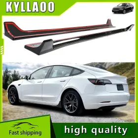 6865161432 Kyllaoo For 2017-2023 Tesla Model 3 Side Skirts Extension Lip Trim Glossy Black