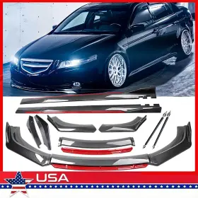Kyllaoo 768641398152 For Acura Tsx 2004-2014 Front Bumper Lip Spoiler Side Skirt Carbon Fiber