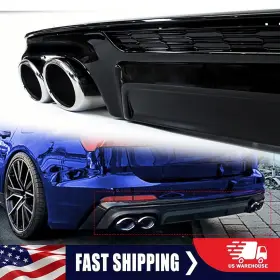 Di162 Kyllaoo For Audi A6 C8 S-line S6 2019 Gloss Black Rear Diffuser Silver Exhaust Tips
