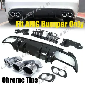 Di28 Limo Plus C43 Style Black Diffuser Chrome Exhaust Tips For Benz C300 C430 Amg Sedan