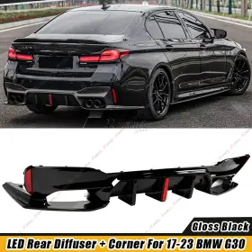 Mag013273-gb Mag Big Fin M5 Style Gloss Black Led Rear Diffuser For 17-23 Bmw G30 550i M-sport