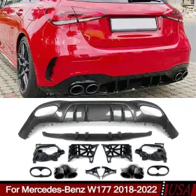 W177 Magickit 768704420325 For 2018-2022 Mercedes-benz A200 Sport A35 Rear Diffuser Lip With Exhaust Tips