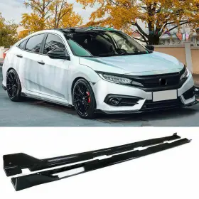 Metetao 2016-2021 4dr 2pcs Side Skirts Extension For Honda Civic Sedan Hatchback Gloss Black