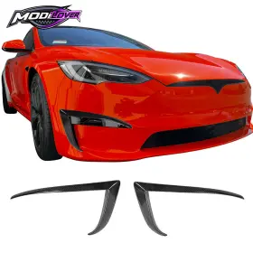 Mor-blc-tsls21rz-cf Modilover001 Fits 21-23 Tesla Model S Revozport Front Bumper Canard Spoiler 2pcs Carbon Fiber