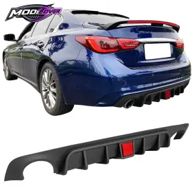 Mor-bld-iq5018led-pp Modilover001 Fits 18-24 Infiniti Q50 Matte Black Led Brake Light Rear Diffuser Valance Lip Pp