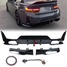 Dre010626-gb Motopartaccessory Gloss Black Rear Lower Diffuser With Led Light For Bmw G20 Lci M-sport 2023-2026