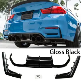 Mt-f80-rl22-gb Motor-carpart For 2015-19 Bmw F80 M3 F82 F83 M4 Gloss Black 3pc V Style Rear Bumper Diffuser