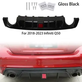 Mz-cp-ld-0022 Motor Power2024 Rear Bumper Diffuser Lip For 2018-2023 Infiniti Q50 Glossy Black With Led