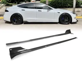 R2502050876 Mrcarcar For Tesla Model S Plaid 2021-2025 Real Carbon Side Skirt Extension