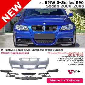 372311 Mtb Front Bumper Cover Splitter M Sport Style For Bmw 3-series Sedan E90 06-08 Nw
