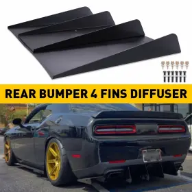 Peakparts 848524043079 Rear Diffuser 4 Fins Bumper Splitter Chin Spoiler Lower Lip Universal Car Truck