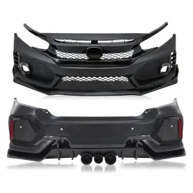 Ult25101742 Pit66 Fit For 2016-2021 Honda Civic Sedan Ctr Bumper Lip Grille Set Black