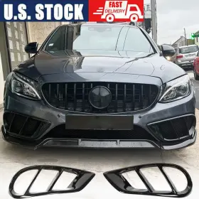 C400 Pro-carturning 569807672195 For 2015-18 Benz W205 C43 C300 Gloss Black Front Bumper Grille Air Vents