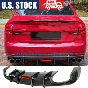 Pro-carturning 569807674267 For Audi A4 Sline S4 B9 Sedan 2017-19 Real Carbon Rear Bumper Diffuser With Light