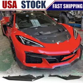 Pro-carturning 569807675974 For Chevrolet Corvette C8 Z06 Real Carbon Fiber Front Bumper Splitter Vent Fins