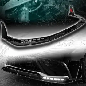 2-pu-212-led-pbk Racing Gear Painted Blk Sequential Led Lights Front Bumper Lip For 21-24 Toyota Camry Se Xse