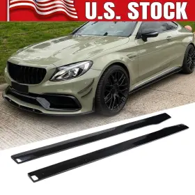 By007-2 Racingkit08 For Benz W205 C205 C200 C300 C43 C63 15up Glossy Black Side Skirts Extension Lip