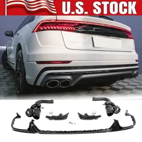Kf548-b Racingkit08 For Audi Q8 Sq8 2019up Black Rear Bumper Diffuser Lip Valance With Trim Tips