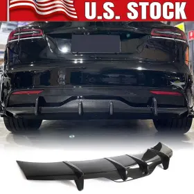Lq255 Racingkit08 For Tesla Model S Plaid 2021-2024 Real Carbon Rear Bumper Diffuser Lip Spoiler