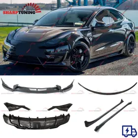 St-tesla-m3-all-cf Sharptuing For 2017-2023 Tesla Model 3 Gloss Carbon Fiber Abs Sport Style Full Body Kits