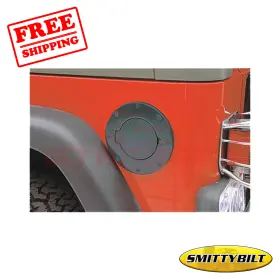 L442144 Smittybilt Fuel Door Cover Gloss Black Aluminum For Jeep 97-06