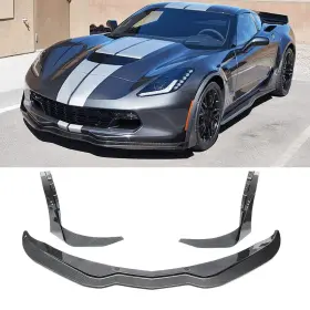 C440v02 Snatchede Carbon Color Front Lip Splitter And Winglets For 2014-2019 Corvette C7 Z06 Stage 3