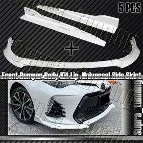 2-pu-323-pwh Supra Tunning Painted White Front Bumper Lip Side Skirt 5pcs For 17-19 Toyota Corolla Se Xse