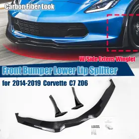 21351 Tiewards Front Bumper Lower.lip Splitter For 2014-2019 Corvette C7 Z06 Carbon Fiber Look