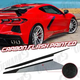 C587v01 Tiewards Carbon Flash Look Side Skirts For 20-24 Corvette C8 Rocker Panel Gm Z51 Style