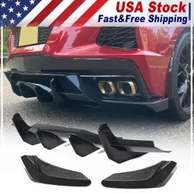 Adyww077 Top-carbon-88 For Chevrolet Corvette C8 Real Rear Bumper Diffuser Lip Canards Splitter