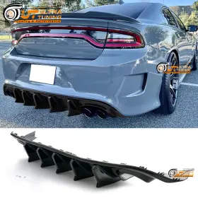 Ultratuning 635407787904 Fit For 2015-2023 Dodge Charger V2 Gloss Black Rear Diffuser Quad Exhaust Tips