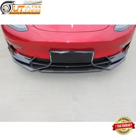 Ut-tesla-m3-fl3-cf Ultratuning For Tesla Model 3 2017-2023 Front Bumper Lip Spoiler Kit Carbon Fiber Look