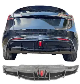 Ot001028 Vogueparts Carbon Fibre Look Rear Bumper Diffuser Lip With Light Fits For Model Y 2020-2023