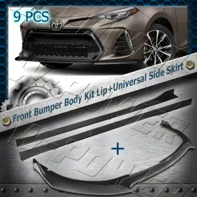2-pu-323-pcf W-power 9pc Carbon Style For 2017-2019 Corolla Se Xse Front Bumper Lip Side Skirts