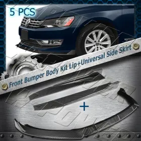 2-pu-443-pcf W-power 5pc Carbon Look For 2012-2015 Volkswagen Passat Front Lip Universal Side Skirts