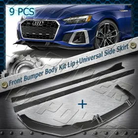 2-pu-488-pcf W-power 9pc Carbon Style For 2020-2022 Audi A5 S5 S-line Front Lip Universal Side Skirt