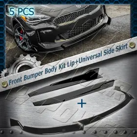 2-pu-553-pbk W-power 5pc Painted Bk For 2018-2023 Kia Stinger Gt-line Front Lip Universal Side Skirt