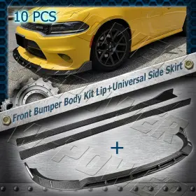 2-pu-895-pcf W-power 10pc Carbon Look For 2015-2021 Dodge Charger Front Bumper Lips Side Skirts