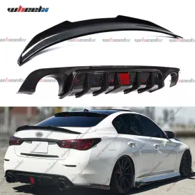 20148 Wheelx Glossy Black Rear Bumper Diffuser And Spoiler Fit For 2018-2023 Infiniti Q50
