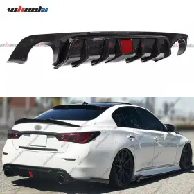 Wheelx 2018-2023 Q50 Rear Bumper Diffuser Lip With Brake Led For 18-23 Infiniti Carbon Fiber Color