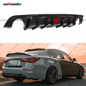 Wheelx 2018-2024 Q50 Car Rear Bumper Diffuser Lip With Brake Led For Infiniti Carbon Fiber